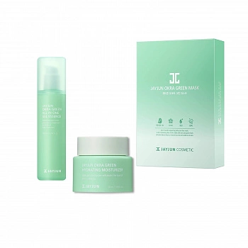 Набор уходовых средств с экстрактом бамии и комплексом зеленых трав Okra Green Skin Care Set (Essence+Moisturizer+Mask 10ea+Teen Case Gift)